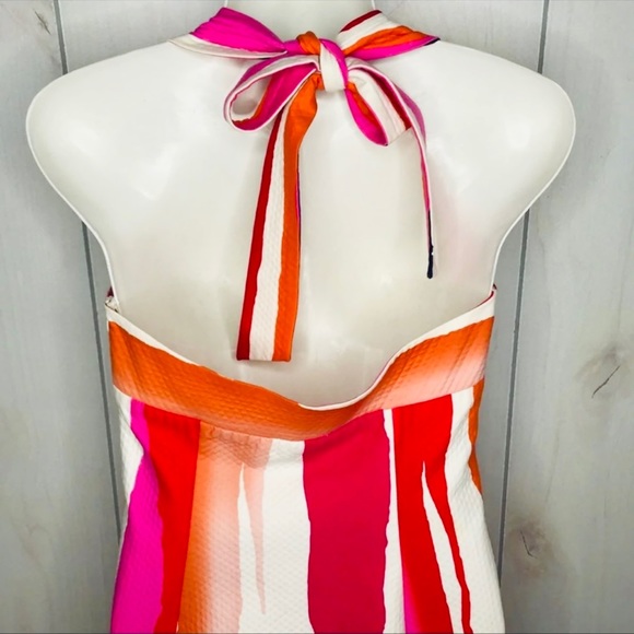 Diane von Furstenberg Bright Striped Halter Sheath Dress Cocktail Party Pink - Picture 8 of 9
